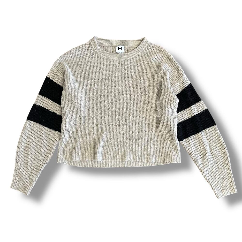 John + Jenn‎ Beige Stripe Sleeve Sweater Women’s Small Preppy Minimalist Neutral
